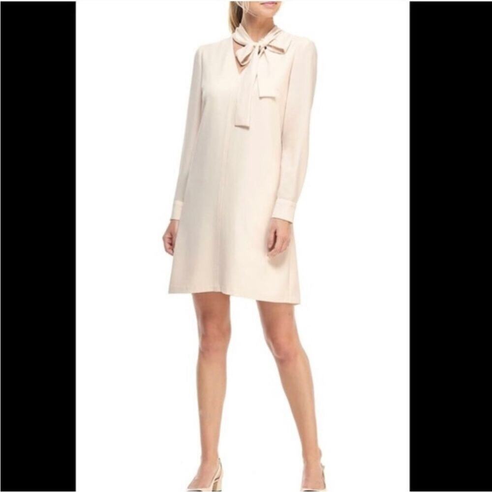 Gal Meets Glam Ines ivory cream tie neck long sleeve shift dress size 8